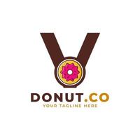 letra inicial v design de logotipo de rosquinha doce. logotipo para cafés, restaurantes, cafeterias, catering. vetor