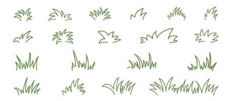 doodle conjunto com desenho de grama verde. linha desenhada à mão. ilustração de contorno vetorial
