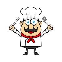 personagem de desenho animado chef mascote logotipo segurando garfo e faca vetor