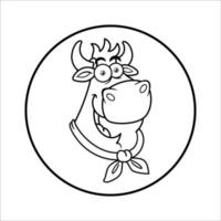 logotipo de mascote de rosto de chef de vaca preto e branco vetor