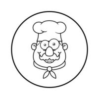 rosto de personagem de desenho animado de logotipo de mascote de chef preto e branco vetor