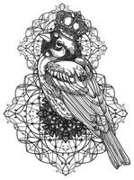 tatuagem arte pássaro mão desenho esboço preto e branco vetor