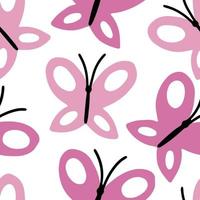 sem costura padrão com borboletas cor de rosa em estilo simples de desenho animado sobre um fundo branco. fundo de ilustração vetorial. vetor