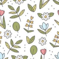 padrão de doodle sem costura de primavera com flores. fundo de ilustração vetorial. vetor