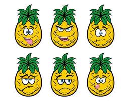 conjunto de coleção sorridente personagem de mascote de desenho animado de abacaxi. ilustração vetorial isolada no fundo branco vetor