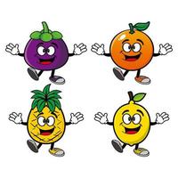 conjunto de coleção sorridente personagens de mascote de desenhos animados de frutas. ilustração vetorial isolada no fundo branco vetor