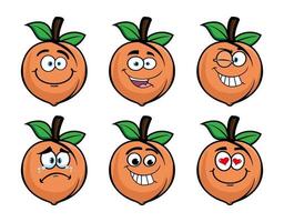 conjunto de coleção sorridente personagem de mascote de desenho animado de frutas pêssego. ilustração vetorial isolada no fundo branco vetor