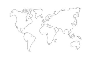 mapa do mundo de arte de linha. mapa terrestre de linha contínua. geografia de ilustração vetorial. linha única ásia e europa. vetor