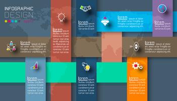 Rótulos escuros com infográficos de ícone de negócios. vetor