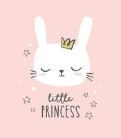 vetor de cabeça de coelho. ilustração de princesa desenhada de mão bonito. personagem de coelho doce com uma coroa. design para chá de bebê, berçário de menina, cartões.