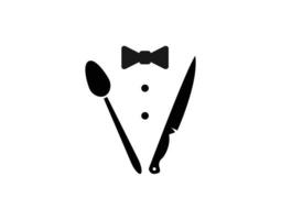 gravata borboleta, smoking, facas, colher garfo restaurante jantar inspiração design de logotipo vetor