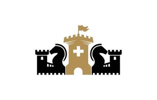 logotipo de vetor simples preto e dourado com castelo