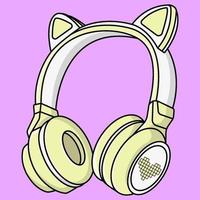 fone de ouvido kawaii fofo com ilustração em vetor de desenho animado de logotipo de amor de gato de orelha