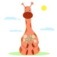 girafa com um buquê de flores. vetor