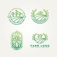 conjunto de logotipo de ícone de emblema de arte de linha minimalista de fazenda vetor