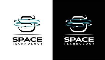 tecnologia espacial com letra inicial s cercada por elétrons, design de logotipo espacial minimalista si monograma vetor