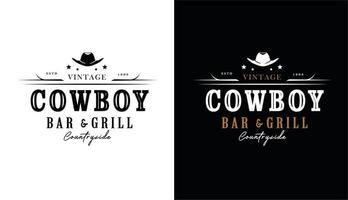 silhueta de chapéu de cowboy com estrela para bar retrô rústico ocidental e design de logotipo de grade vetor