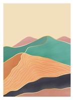 impressão de arte minimalista moderna de meados do século. paisagens de fundos estéticos contemporâneos abstratos com montanha, sol, lua, mar, floresta. ilustrações vetoriais vetor