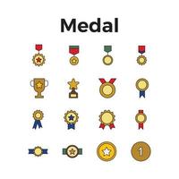 conjunto de ícones de medalhas vetor editável de cores completas