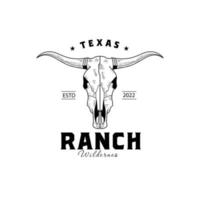 vintage vaca touro texas longhorn logotipo design retrô país touro ocidental gado vetor