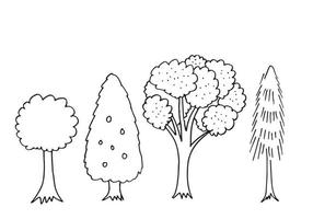 doodle conjunto de vetor de elementos de desenhos animados trees.landscape conjunto isolado no fundo branco.