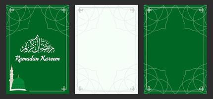 cartão ramadan kareem com três páginas, frente, conteúdo e verso vetor