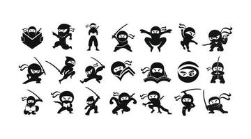 ninja de desenho animado preto define 12 com seis poses diferentes 3381499  Vetor no Vecteezy