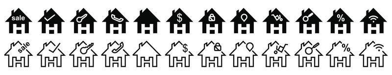 conjunto de ícones imobiliários, sinais de coleção isolados de vetor em casa.