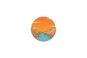círculo circular pôr do sol nascer do sol vale rio riacho lago barragem design de logotipo vetor
