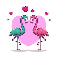 casal flamingo se apaixonar ilustração do ícone do vetor dos desenhos animados. natureza animal ícone conceito isolado vetor premium. estilo de desenho animado plano