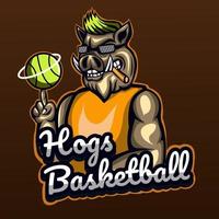 porco com logotipo de mascote de basquete. fácil de editar e personalizar vetor