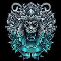 cabeça de leão com raiva no estilo de cor neon