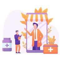 conceito médico on-line de ilustração vetorial. consulta médica pela internet com médico. médico online, telemedicina, atendimento médico online para pacientes. cuidados de saúde on-line. ilustração vetorial vetor