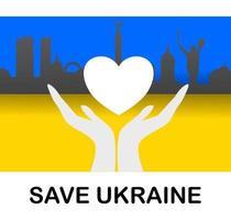 bandeira ucraniana com capital kiev, mão aberta com coração, salve a ucrânia. vetor