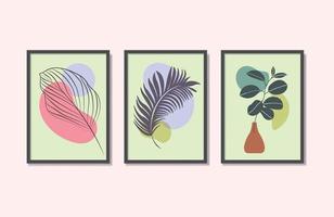 conjunto de decoração de parede boho de 3 estampas ilustração de arte de linha botânica abstrata decoração de sala de estar vetor