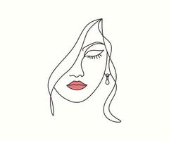 arte de linha abstrata desenho arte de rosto de mulher com cabelo vetor