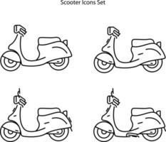 conjunto de ícones de scooter isolado no fundo branco. ícone de scooter linha fina contorno símbolo de scooter linear para logotipo, web, app, ui. sinal simples de ícone de scooter. vetor