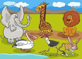 grupo de personagens de quadrinhos de animais africanos selvagens dos desenhos animados vetor