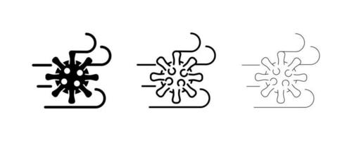 ícone do vírus das vias aéreas e do vento definido em 3 espessuras diferentes. ícones de gripe e coronavírus foram definidos. o surto do coronavírus. pandemia, medicina, saúde, pare o conceito de coronavírus. vetor