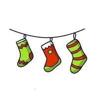 meias de natal para presentes na corda. decoração festiva para o ano novo. vetor
