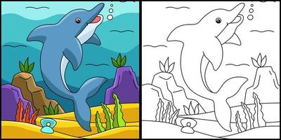 ilustração colorida de página para colorir golfinho vetor