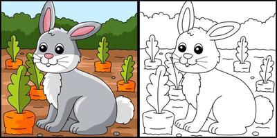 ilustração colorida de página para colorir de coelho vetor