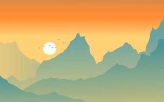 cenário de montanha no pôr do sol em estilo simples vetor