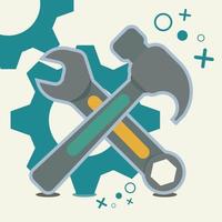 chave, martelo e engrenagem. ilustração vetorial de ícone de ferramentas de serviço vetor