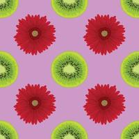 design de padrão sem emenda de kiwi e flor vetor