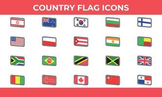ilustração vetorial de conjunto de ícones de bandeira de 20 países vetor