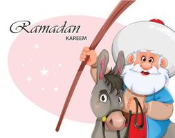 Ramadan Karim. nasreddin hodja sentado no burro vetor