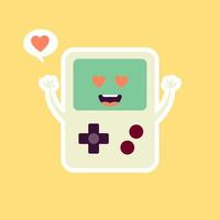 videogame portátil. ilustração vetorial de console de jogo bonito. logotipo de mascote de jogos. personagem. jogo antigo retrô. estilo de desenho plano adequado para página de destino da web, banner, adesivo, cartão, plano de fundo vetor