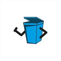 personagem de vetor de lata de lixo. ícone lixeira azul