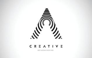 um design de logotipo de urdidura de linhas. ícone de carta feito com linhas circulares pretas. vetor